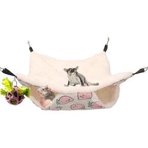 Guinea Pig Hammock and Treat Ball with Hanger Set, Guinea Pig Hideout and Silicone Treat Ball Feeder, Hamster Toys, Rat Hammock for Hedgehog Sugar Glider Squirrel, Hamster Cage Accessories (Pink)