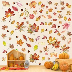 6 Sheets 86 Pcs Fall Scarecrow Wall Stickers Watercolor Truck Pumpkin Maple Leaves Wall Decals Wall Stickers for Bedroom Playroom Home Classroom Birthday Thanksgiving Party Decoration
