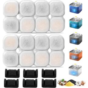 Cat Water Fountain Filter,Cat Fountain Filter Replacement Filters for 101oz/3L Crystal Stainless Steel Pet Water Fountain,6 Set Pet Fountain Filter with Pre-Filter Sponges