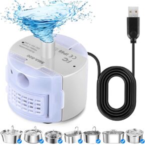Cat Water Fountain Pump, USB DC 5V Pet Water Fountain Pump Replacement Pump with LED Light, Pet Fountain Pump for Round, Cubic, Flower Cap Cat Fountain (Blue)