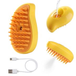 Cat Steam Brush for Shedding,3 in 1 Water Dog Brush, Pet Spa Brush for Dogs Cats,Spritz Defur Comb, Steamy Pet Brush,Pet Spray Hair Removal Comb,Cat Mist Brush,Steaming Cat Brush Steamer (Yelllow)