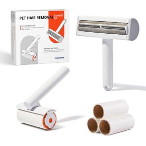 TripleWood Pet Hair Removal Tool and Lint Roller Value Set, Extra Sticky Lint Remover and Reusable Dog Cat Hair Remover for Pet Hair Removal on Furniture, Couch, Carpet, Clothing, Bright White