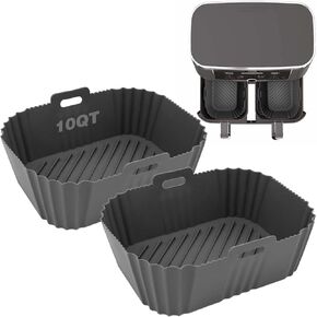 8-10QT Air Fryer Silicone Liner for Ninja SL401/DZ302/DZ550/DZ401, Rectangular Large Air Fryer Pot, Replacement Dual Basket Inserts, Reusable Air Fryer Accessories, 2 Pcs Frying Baking Pan