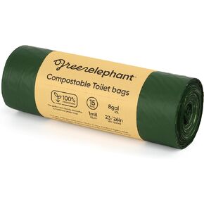 Green Elephant Portable Toilet Bags - Camping Toilet Bags, Camping Potty Bags, Camping Poop Bags for People, Toilet Waste Bags for 5 Gallon Bucket, Camp Toilet Bag, 15 count, 8 gal, 1 mil (1 pack)