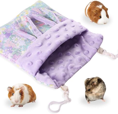 Sugar Gliders Sleeping Pouch Hamsters Velvet Hanging Hammocks Bed Carrier with Strap Squirrels Marmosets Guinea Pig Warm Swing Carry Pouch Cage Accessories for Small Animal (Purple) in Kuwait