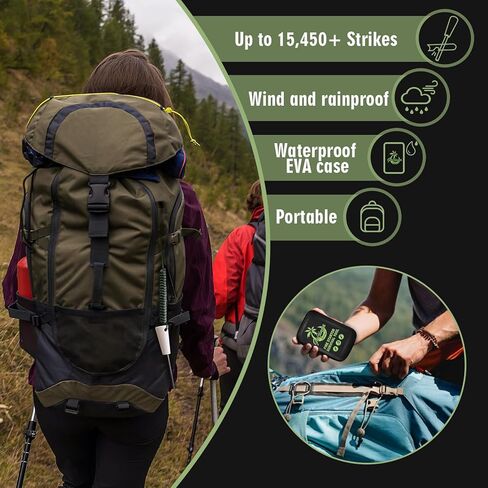 Flint and Steel Fire Starter Kit, Outdoor Flint Fire Starter, Multifunctional Ferro Rod Fire Starter, with Compass, Whistle, Tinder Rope, Suitable for Camping, Emergencies in Kuwait