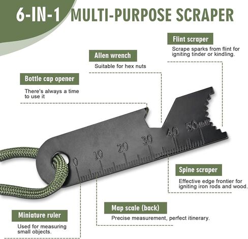 Flint and Steel Fire Starter Kit, Outdoor Flint Fire Starter, Multifunctional Ferro Rod Fire Starter, with Compass, Whistle, Tinder Rope, Suitable for Camping, Emergencies in Kuwait