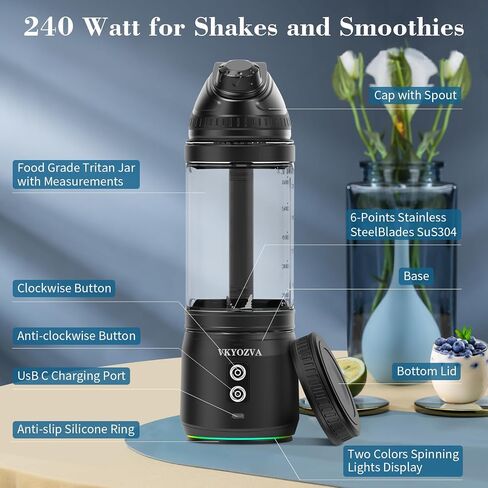Cordless Portable Blender Rechargeable individual Small Blender for Shakes and Smoothies 24oz BPA Free Personal Blender with Travel Lid Family Travel Gyms Office (Black) in Saudi Arabia