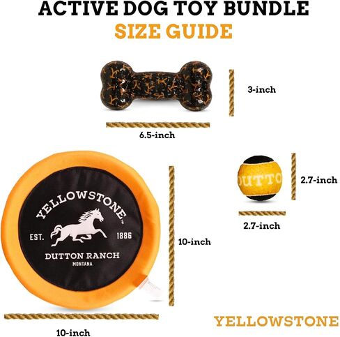 Yellowstone Official Merchandise Outdoor Toys for Dogs - Bundle Gift Set | 4 Squeaky Dog Balls for Fetch, Frisbee Disc, and Durable Chew Bone for Dogs in Saudi Arabia