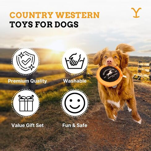 Yellowstone Official Merchandise Outdoor Toys for Dogs - Bundle Gift Set | 4 Squeaky Dog Balls for Fetch, Frisbee Disc, and Durable Chew Bone for Dogs in Saudi Arabia