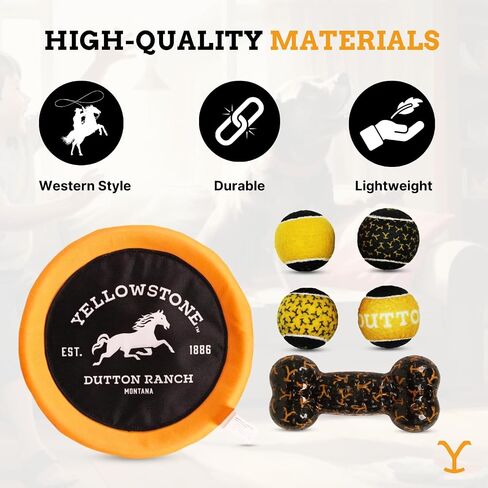 Yellowstone Official Merchandise Outdoor Toys for Dogs - Bundle Gift Set | 4 Squeaky Dog Balls for Fetch, Frisbee Disc, and Durable Chew Bone for Dogs in Saudi Arabia