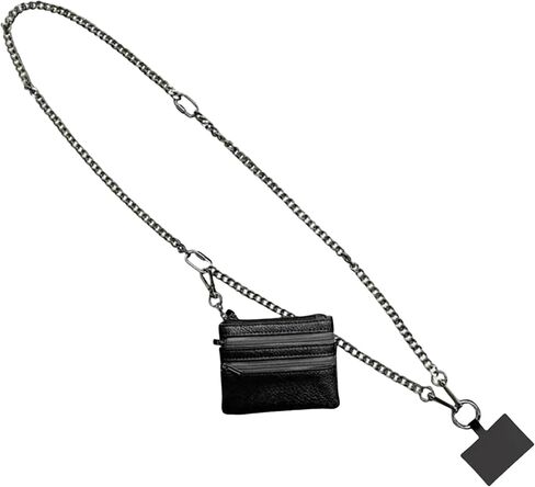Phone Strap with Zippered Pouch, Crossbody Cell Phone Strap, Adjustable Clip and Go Phone Strap with Wallet, Crossbody Phone Strap for All Occasions (Black) in Saudi Arabia