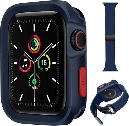 Magnetic Silicone Band and Bumper Case for Apple Watch Women Men 45mm 44mm 42mm 41mm 40mm Soft Waterproof Cover Compatible wtih Apple Watch Series 9 8 7 6 5 4 3 2 1 SE SE2 iWatch in Saudi Arabia