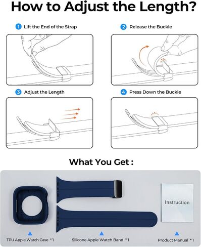 Magnetic Silicone Band and Bumper Case for Apple Watch Women Men 45mm 44mm 42mm 41mm 40mm Soft Waterproof Cover Compatible wtih Apple Watch Series 9 8 7 6 5 4 3 2 1 SE SE2 iWatch in Saudi Arabia
