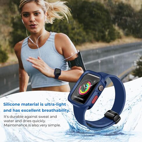 Magnetic Silicone Band and Bumper Case for Apple Watch Women Men 45mm 44mm 42mm 41mm 40mm Soft Waterproof Cover Compatible wtih Apple Watch Series 9 8 7 6 5 4 3 2 1 SE SE2 iWatch in Saudi Arabia