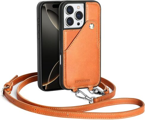 Compatible for iPhone 16 Pro Case,Genuine Leather Crossbody Wallet Case with Card Holder,Phone Purs Case with Credit Cardr Slots and Removable Shoulder Strap 6.3 in-Brown in Saudi Arabia