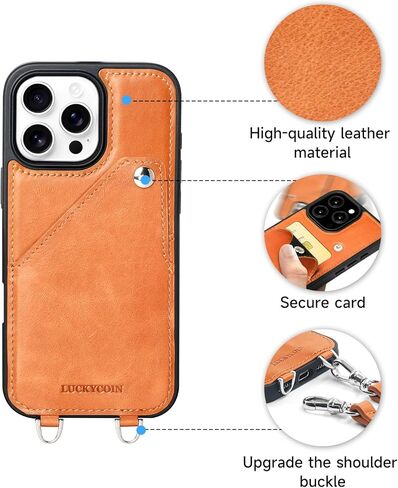 Compatible for iPhone 16 Pro Case,Genuine Leather Crossbody Wallet Case with Card Holder,Phone Purs Case with Credit Cardr Slots and Removable Shoulder Strap 6.3 in-Brown in Saudi Arabia