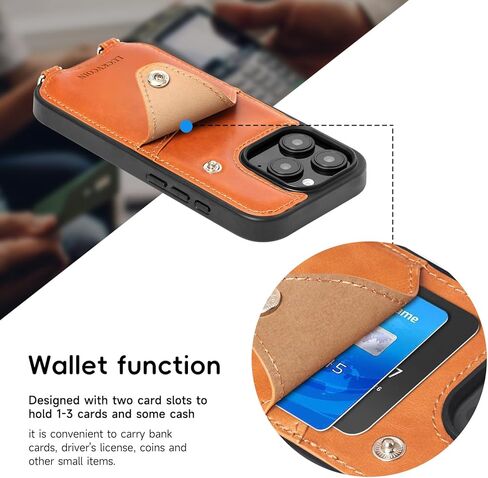 Compatible for iPhone 16 Pro Case,Genuine Leather Crossbody Wallet Case with Card Holder,Phone Purs Case with Credit Cardr Slots and Removable Shoulder Strap 6.3 in-Brown in Saudi Arabia