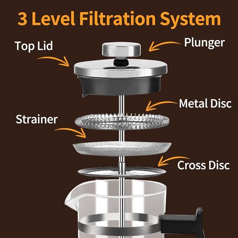 ماكينة صنع القهوة الفرنسية بالضغط، ماكينة صنع القهوة المصنوعة من زجاج البورسليكات السميك المقاوم للحرارة مع فلتر، وعاء القهوة للمطبخ، وعاء تحضير الشاي البارد، 12 أونصة، 350 مل in Kuwait