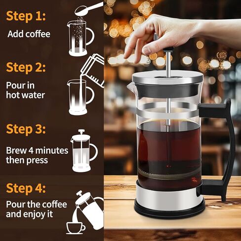 ماكينة صنع القهوة الفرنسية بالضغط، ماكينة صنع القهوة المصنوعة من زجاج البورسليكات السميك المقاوم للحرارة مع فلتر، وعاء القهوة للمطبخ، وعاء تحضير الشاي البارد، 12 أونصة، 350 مل in Kuwait