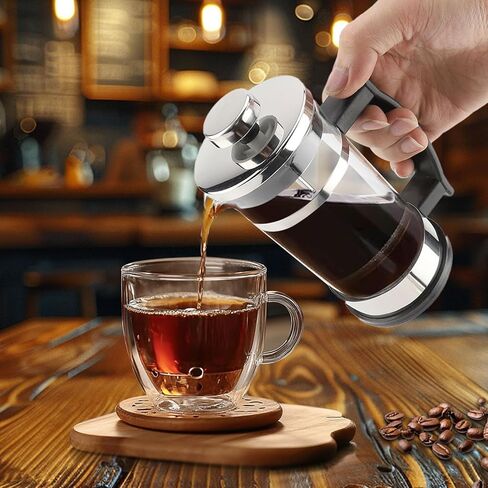 ماكينة صنع القهوة الفرنسية بالضغط، ماكينة صنع القهوة المصنوعة من زجاج البورسليكات السميك المقاوم للحرارة مع فلتر، وعاء القهوة للمطبخ، وعاء تحضير الشاي البارد، 12 أونصة، 350 مل in Kuwait