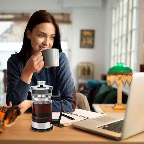 ماكينة صنع القهوة الفرنسية بالضغط، ماكينة صنع القهوة المصنوعة من زجاج البورسليكات السميك المقاوم للحرارة مع فلتر، وعاء القهوة للمطبخ، وعاء تحضير الشاي البارد، 12 أونصة، 350 مل in Kuwait