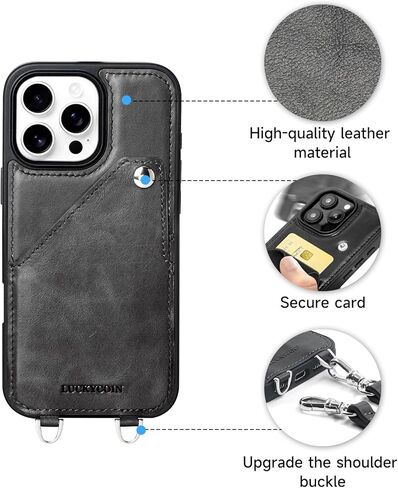 Compatible for iPhone 16 Pro Case,Genuine Leather Crossbody Wallet Case with Card Holder,Phone Purs Case with Credit Cardr Slots and Removable Shoulder Strap 6.3 in-Brown in Saudi Arabia