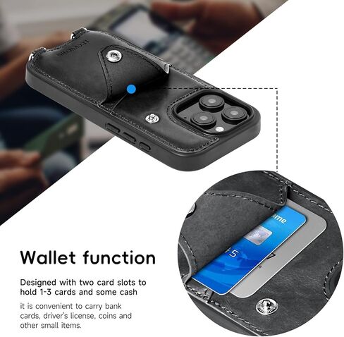 Compatible for iPhone 16 Pro Case,Genuine Leather Crossbody Wallet Case with Card Holder,Phone Purs Case with Credit Cardr Slots and Removable Shoulder Strap 6.3 in-Brown in Saudi Arabia