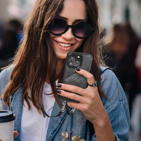 Compatible for iPhone 16 Pro Case,Genuine Leather Crossbody Wallet Case with Card Holder,Phone Purs Case with Credit Cardr Slots and Removable Shoulder Strap 6.3 in-Brown in Saudi Arabia