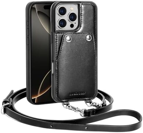 Compatible for iPhone 16 Pro Case,Genuine Leather Crossbody Wallet Case with Card Holder,Phone Purs Case with Credit Cardr Slots and Removable Shoulder Strap 6.3 in-Brown in Saudi Arabia