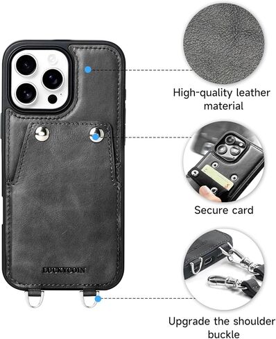 Compatible for iPhone 16 Pro Case,Genuine Leather Crossbody Wallet Case with Card Holder,Phone Purs Case with Credit Cardr Slots and Removable Shoulder Strap 6.3 in-Brown in Saudi Arabia