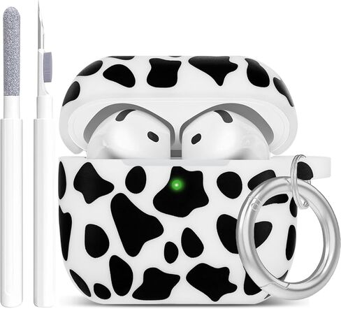 Silicone Cow AirPods 4 Case 2024, YOMPLOW Case Cover with Cleaner Kit for Apple Airpods 4th Generation Floral Print Soft Flexible Cover for Air Pod 4th Women Girls, Skin with Keychain - Cow in Saudi Arabia