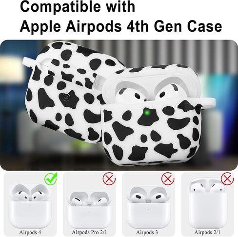 Silicone Cow AirPods 4 Case 2024, YOMPLOW Case Cover with Cleaner Kit for Apple Airpods 4th Generation Floral Print Soft Flexible Cover for Air Pod 4th Women Girls, Skin with Keychain - Cow in Saudi Arabia