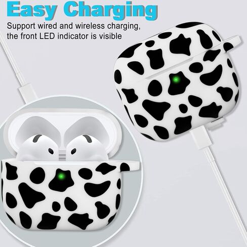 Silicone Cow AirPods 4 Case 2024, YOMPLOW Case Cover with Cleaner Kit for Apple Airpods 4th Generation Floral Print Soft Flexible Cover for Air Pod 4th Women Girls, Skin with Keychain - Cow in Saudi Arabia
