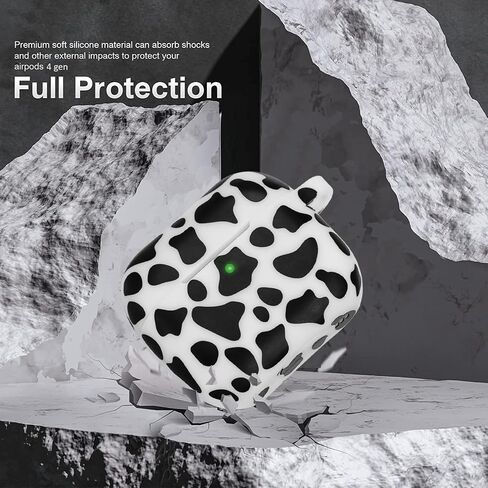 Silicone Cow AirPods 4 Case 2024, YOMPLOW Case Cover with Cleaner Kit for Apple Airpods 4th Generation Floral Print Soft Flexible Cover for Air Pod 4th Women Girls, Skin with Keychain - Cow in Saudi Arabia