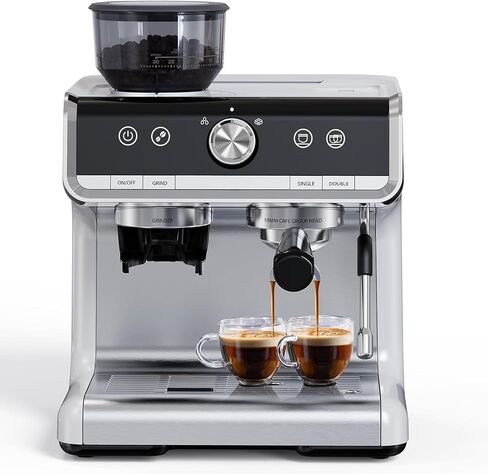 Semi-Automatic Espresso Machine - 1450W/20 Bar Professional Coffee Machine, 30 Grinder Settings, Fast Heating, Milk Frother Steam Wand, Home & Hotel Use, silver gray in Saudi Arabia