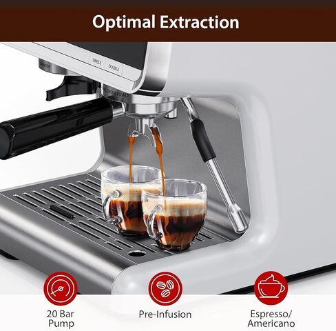 Semi-Automatic Espresso Machine - 1450W/20 Bar Professional Coffee Machine, 30 Grinder Settings, Fast Heating, Milk Frother Steam Wand, Home & Hotel Use, silver gray in Saudi Arabia
