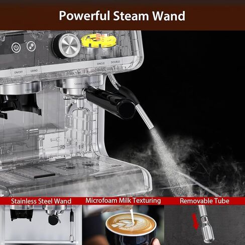 Semi-Automatic Espresso Machine - 1450W/20 Bar Professional Coffee Machine, 30 Grinder Settings, Fast Heating, Milk Frother Steam Wand, Home & Hotel Use, silver gray in Saudi Arabia