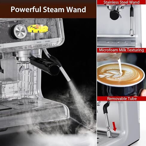 Semi-Automatic Espresso Machine - 1450W/20 Bar Professional Coffee Machine, 30 Grinder Settings, Fast Heating, Milk Frother Steam Wand, Home & Hotel Use, silver gray in Saudi Arabia