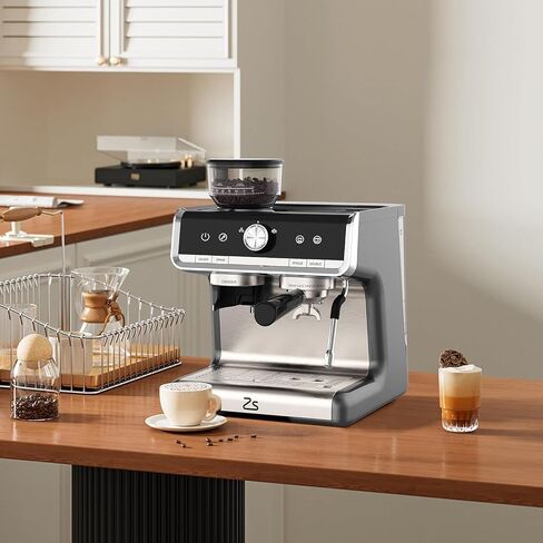Semi-Automatic Espresso Machine - 1450W/20 Bar Professional Coffee Machine, 30 Grinder Settings, Fast Heating, Milk Frother Steam Wand, Home & Hotel Use, silver gray in Saudi Arabia