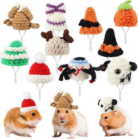 Kajaia 10 Pcs Hamster Hat Small Animals Cute Tiny Hat Mini Hand Knitted Hats for Snakes Pets Bearded Dragon Guinea Pig Bunny Costume Accessories Easter Holiday Parties(Elk) in Saudi Arabia