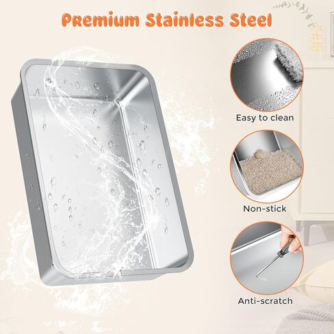 URPOWER Stainless Steel Cat Litter Box with Lid Extra Large Enclosed Litter Box for Cat Non-Sticky Metal Litter Pan High Sided Kitty Litter Box with Scoop，Front & Top Entry, Anti-Leakage，Easy Cleaning in Saudi Arabia