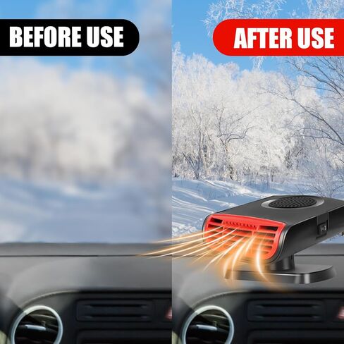 سخان السيارة، مزيل الصقيع للسيارة، مروحة سيارة محمولة 12 فولت 150 وات للتدفئة السريعة وإزالة الجليد وإزالة الضباب - منفذ 2 في 1 للتدفئة/التبريد مع قابس ولاعة السجائر، مناسب لجميع الزجاج الأمامي للسيارات in Kuwait