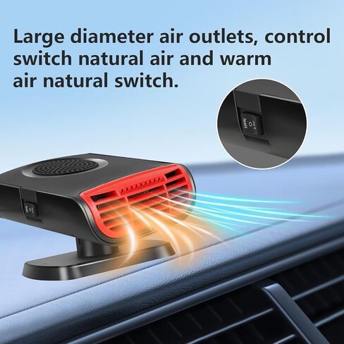 سخان السيارة، مزيل الصقيع للسيارة، مروحة سيارة محمولة 12 فولت 150 وات للتدفئة السريعة وإزالة الجليد وإزالة الضباب - منفذ 2 في 1 للتدفئة/التبريد مع قابس ولاعة السجائر، مناسب لجميع الزجاج الأمامي للسيارات in Kuwait