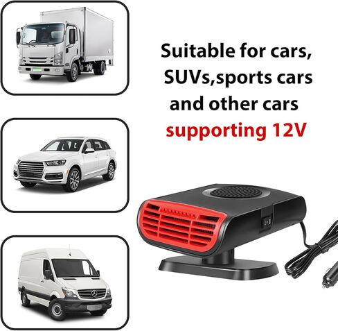 سخان السيارة، مزيل الصقيع للسيارة، مروحة سيارة محمولة 12 فولت 150 وات للتدفئة السريعة وإزالة الجليد وإزالة الضباب - منفذ 2 في 1 للتدفئة/التبريد مع قابس ولاعة السجائر، مناسب لجميع الزجاج الأمامي للسيارات in Kuwait