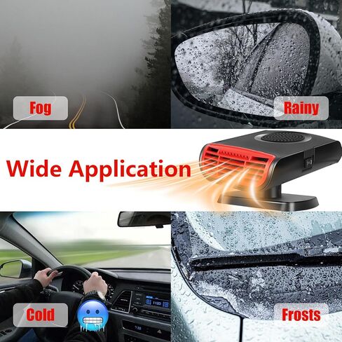 سخان السيارة، مزيل الصقيع للسيارة، مروحة سيارة محمولة 12 فولت 150 وات للتدفئة السريعة وإزالة الجليد وإزالة الضباب - منفذ 2 في 1 للتدفئة/التبريد مع قابس ولاعة السجائر، مناسب لجميع الزجاج الأمامي للسيارات in Kuwait