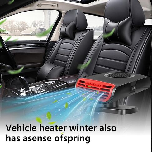 سخان السيارة، مزيل الصقيع للسيارة، مروحة سيارة محمولة 12 فولت 150 وات للتدفئة السريعة وإزالة الجليد وإزالة الضباب - منفذ 2 في 1 للتدفئة/التبريد مع قابس ولاعة السجائر، مناسب لجميع الزجاج الأمامي للسيارات in Kuwait