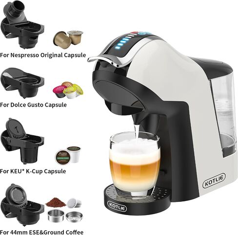 KOTLIE 5in1 19Bar Multicapsule Espresso Coffee Machine, Cold&Hot Brewing Single-Serve Coffee Maker, Cappuccino&Latte Maker for Kcup/Dolce Gusto/Nespresso Original/GroundCoffee/44mm ESE EM-308A/White in Saudi Arabia