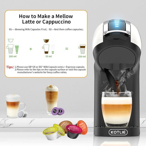 KOTLIE 5in1 19Bar Multicapsule Espresso Coffee Machine, Cold&Hot Brewing Single-Serve Coffee Maker, Cappuccino&Latte Maker for Kcup/Dolce Gusto/Nespresso Original/GroundCoffee/44mm ESE EM-308A/White in Saudi Arabia