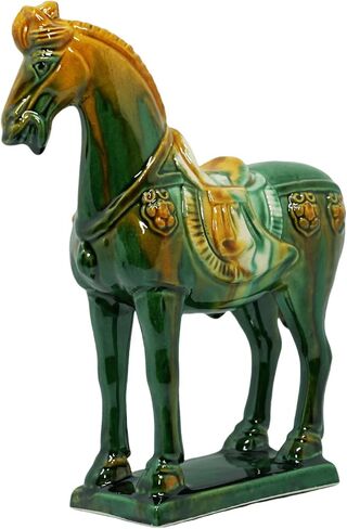 -Tang Dynasty Tri-Color Horse Sculpture Ceramic Horse-19cm Cultural Art Piece for Home,Bookcase or Office Decor (Green) in Saudi Arabia